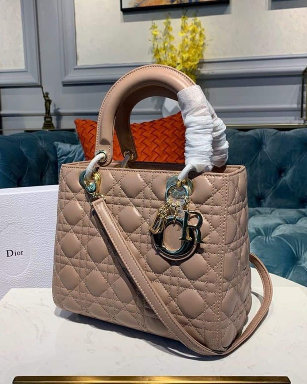 1:1 Replica Christian Dior Medium Lady Dior Bag Rose Des Vents For Women 9.5in/24cm CD