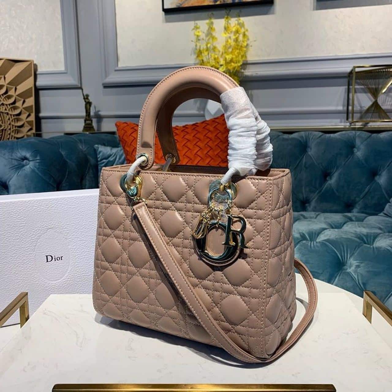 1:1 Replica Christian Dior Medium Lady Dior Bag Rose Des Vents For Women 9.5in/24cm CD - Image 3
