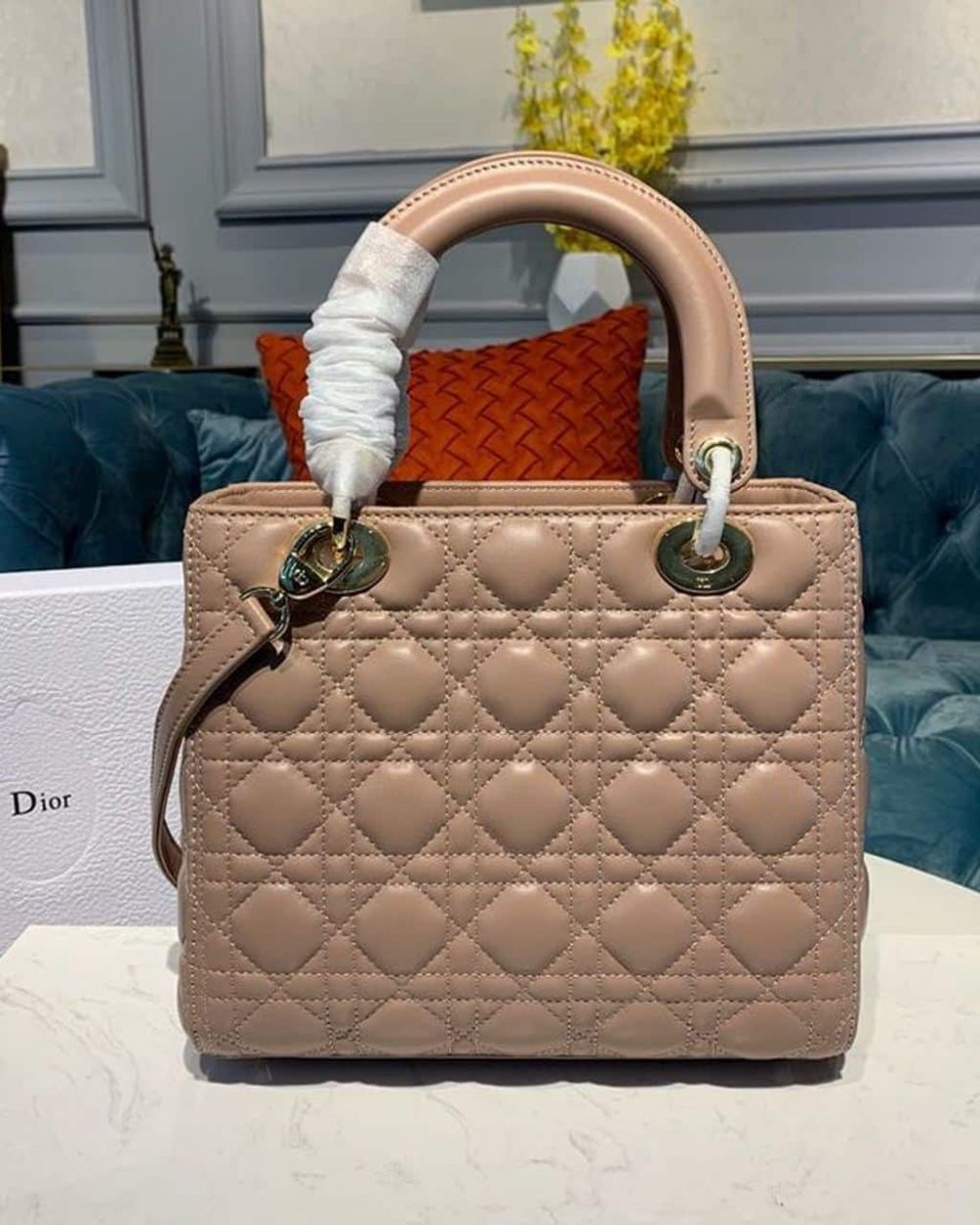 1:1 Replica Christian Dior Medium Lady Dior Bag Rose Des Vents For Women 9.5in/24cm CD