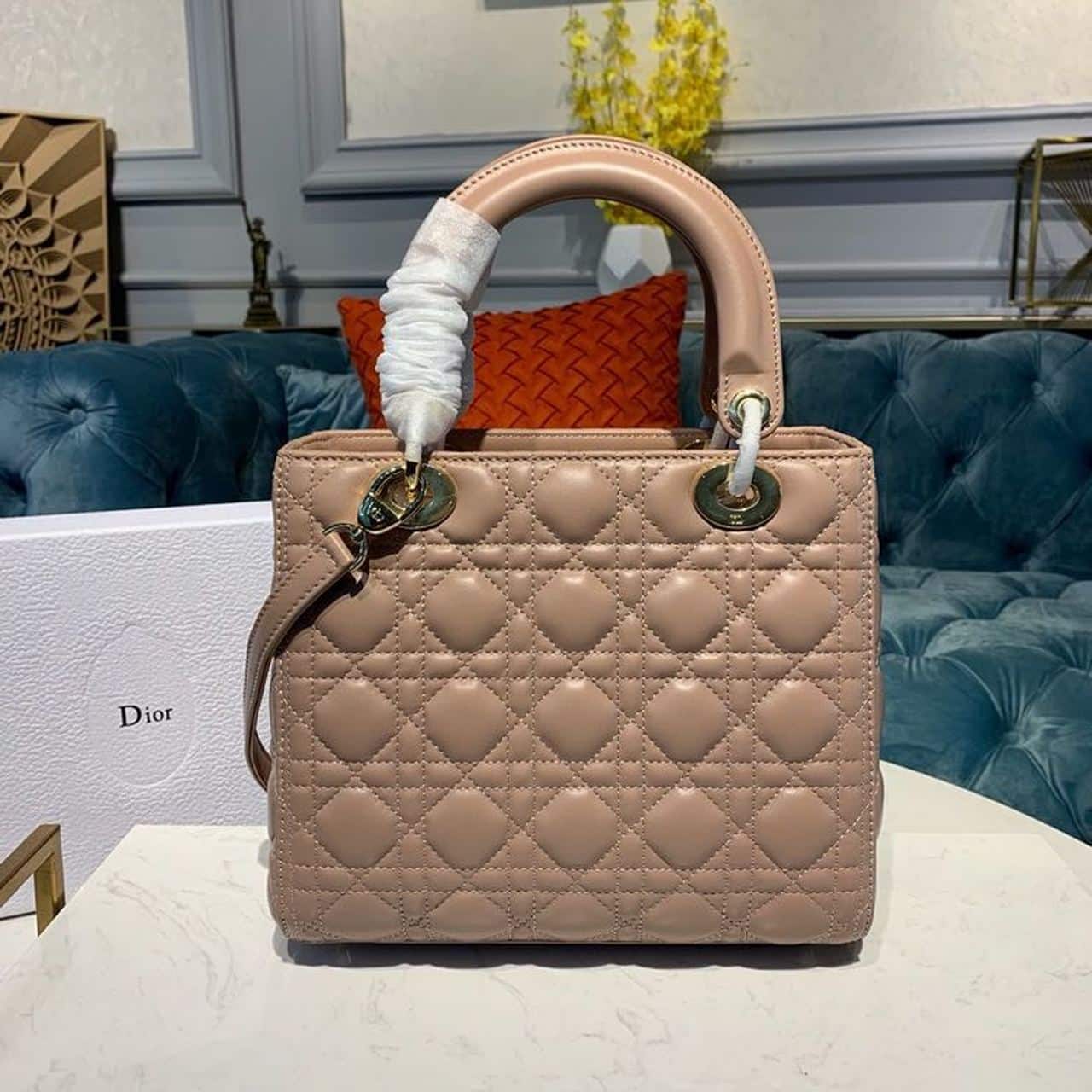 1:1 Replica Christian Dior Medium Lady Dior Bag Rose Des Vents For Women 9.5in/24cm CD - Image 4