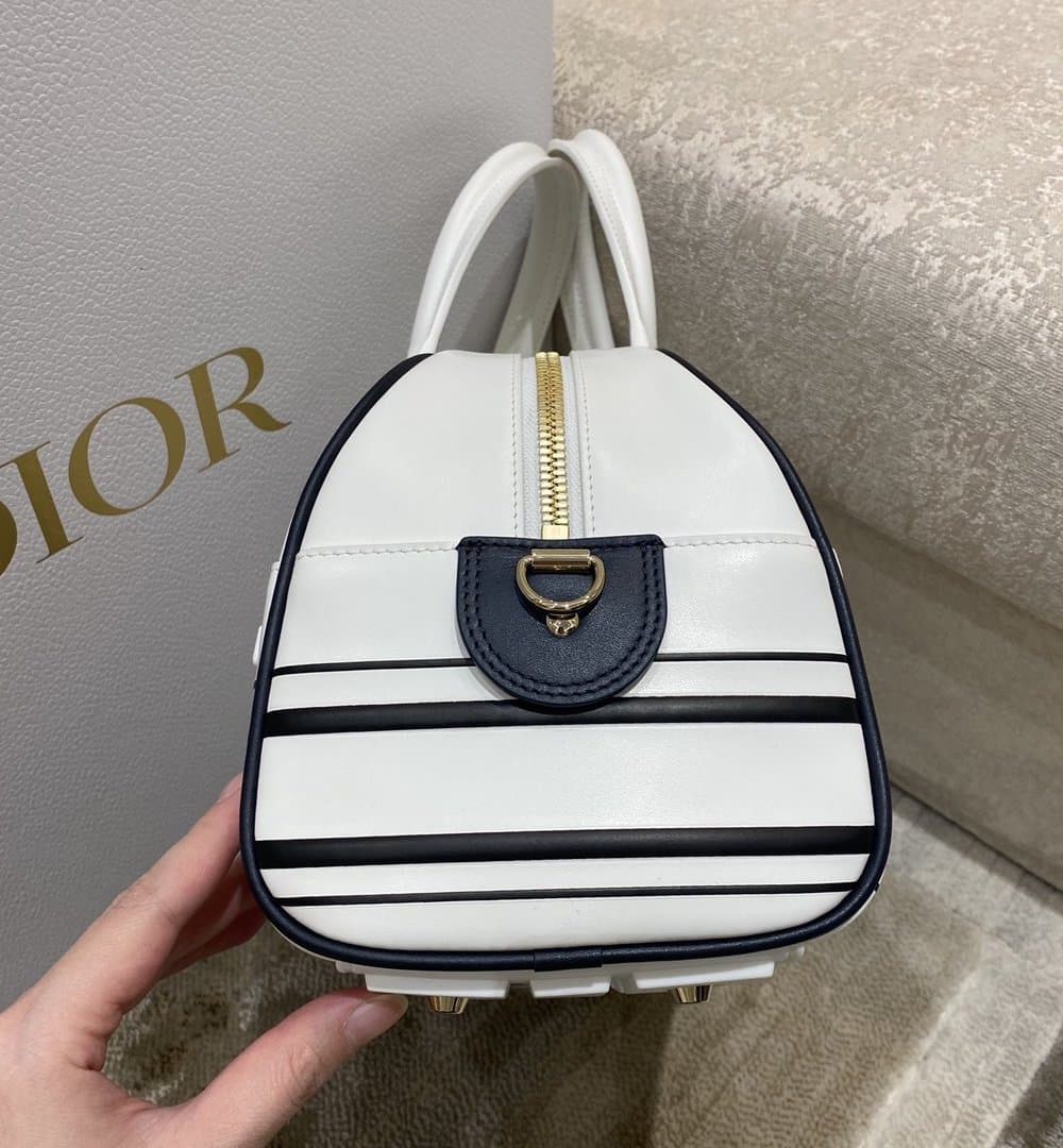 1:1 Replica Christian Dior Medium Vibe Zip Bowling Bag, White, For Men/Women Bowling Bags, 34cm CD M6202OOBR_M879