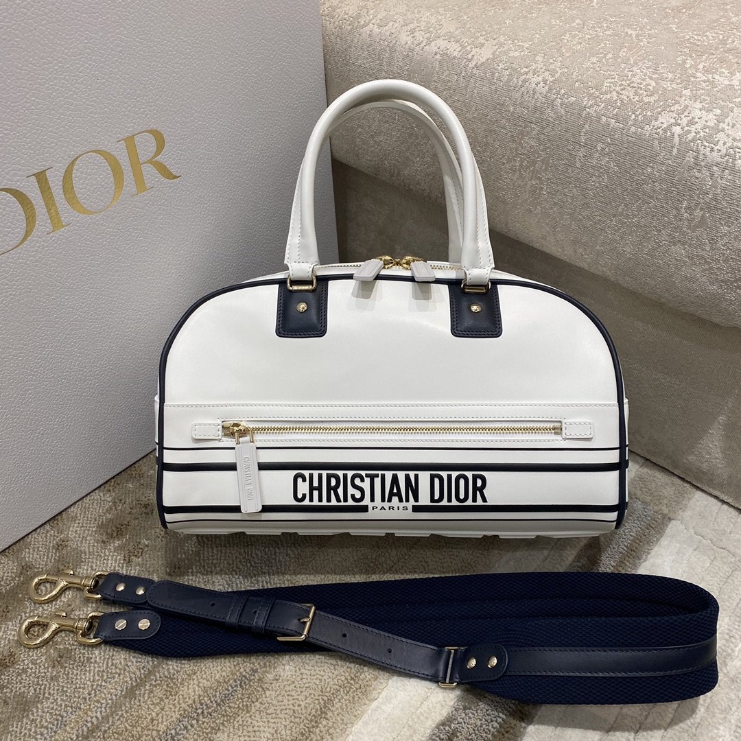1:1 Replica Christian Dior Medium Vibe Zip Bowling Bag, White, For Men/Women Bowling Bags, 34cm CD M6202OOBR_M879