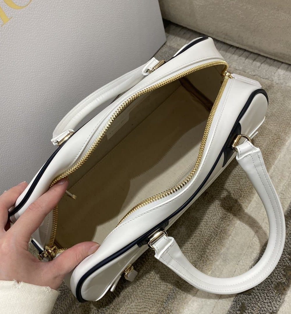 1:1 Replica Christian Dior Medium Vibe Zip Bowling Bag, White, For Men/Women Bowling Bags, 34cm CD M6202OOBR_M879