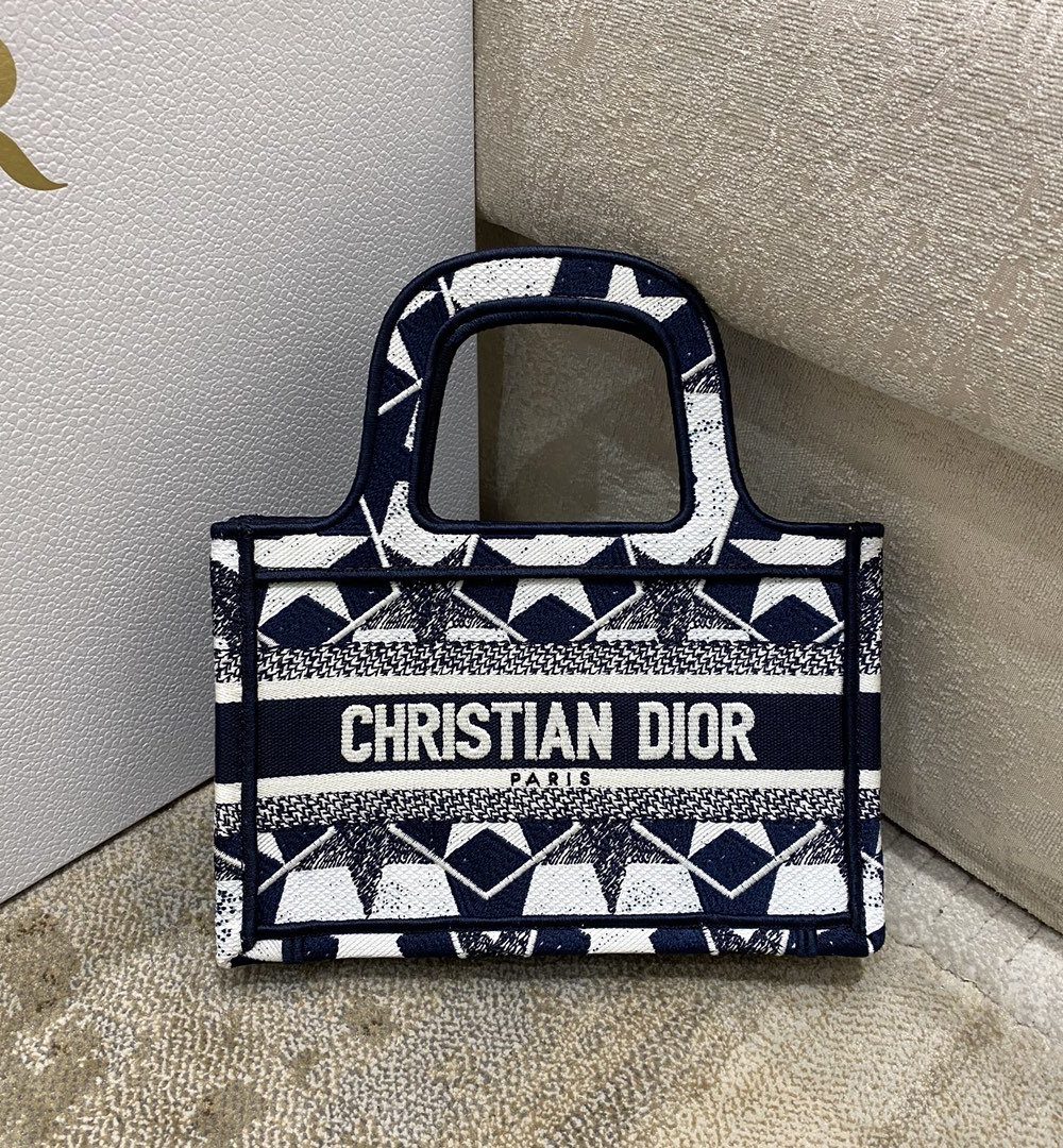 1:1 Replica Christian Dior Mini Book Tote Bag in Dior Étoile Embroidery Dior Bag, Blue/White, For Women Women’s Handbags, 22.5cm CD