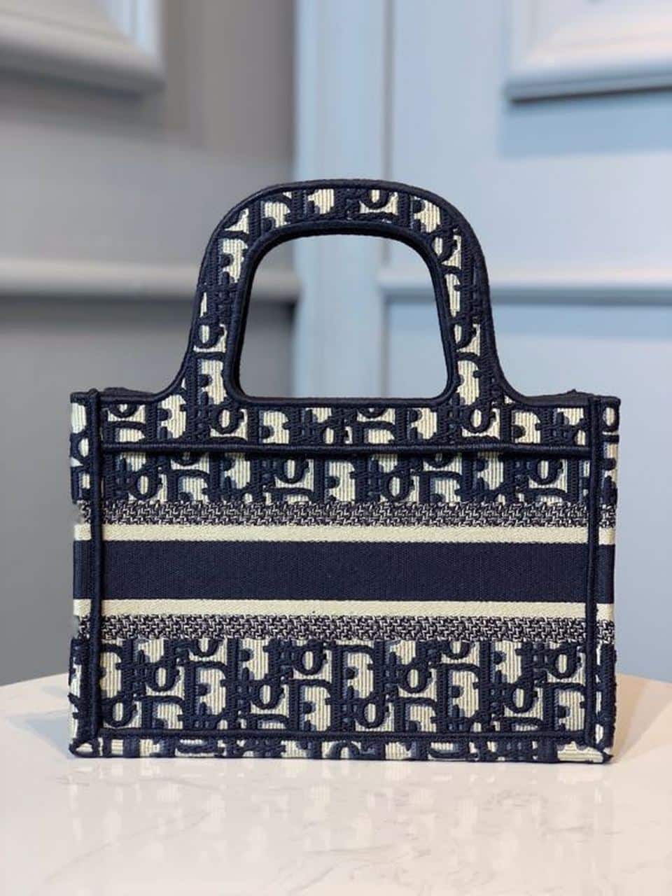 1:1 Replica Christian Dior Mini Dior Book Tote Bag Blue By Maria Grazia Chiuri For Women 9in/23cm CD S5475ZRIW_M928 - Image 4