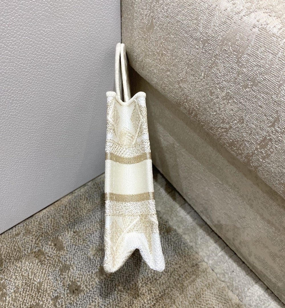 1:1 Replica Christian Dior Mini Dior Book Tote Embroidery Stars Gold Dior Bag, Beige, For Women Women’s Handbags, 9in/23cm CD