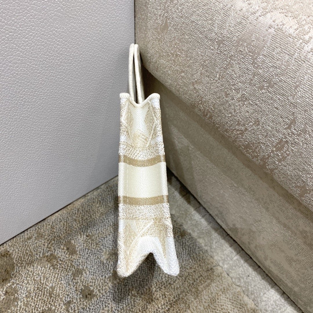 1:1 Replica Christian Dior Mini Dior Book Tote Embroidery Stars Gold Dior Bag, Beige, For Women Women’s Handbags, 9in/23cm CD - Image 4