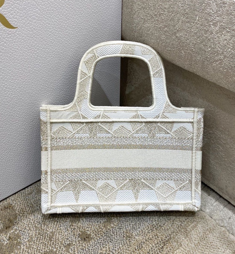 1:1 Replica Christian Dior Mini Dior Book Tote Embroidery Stars Gold Dior Bag, Beige, For Women Women’s Handbags, 9in/23cm CD