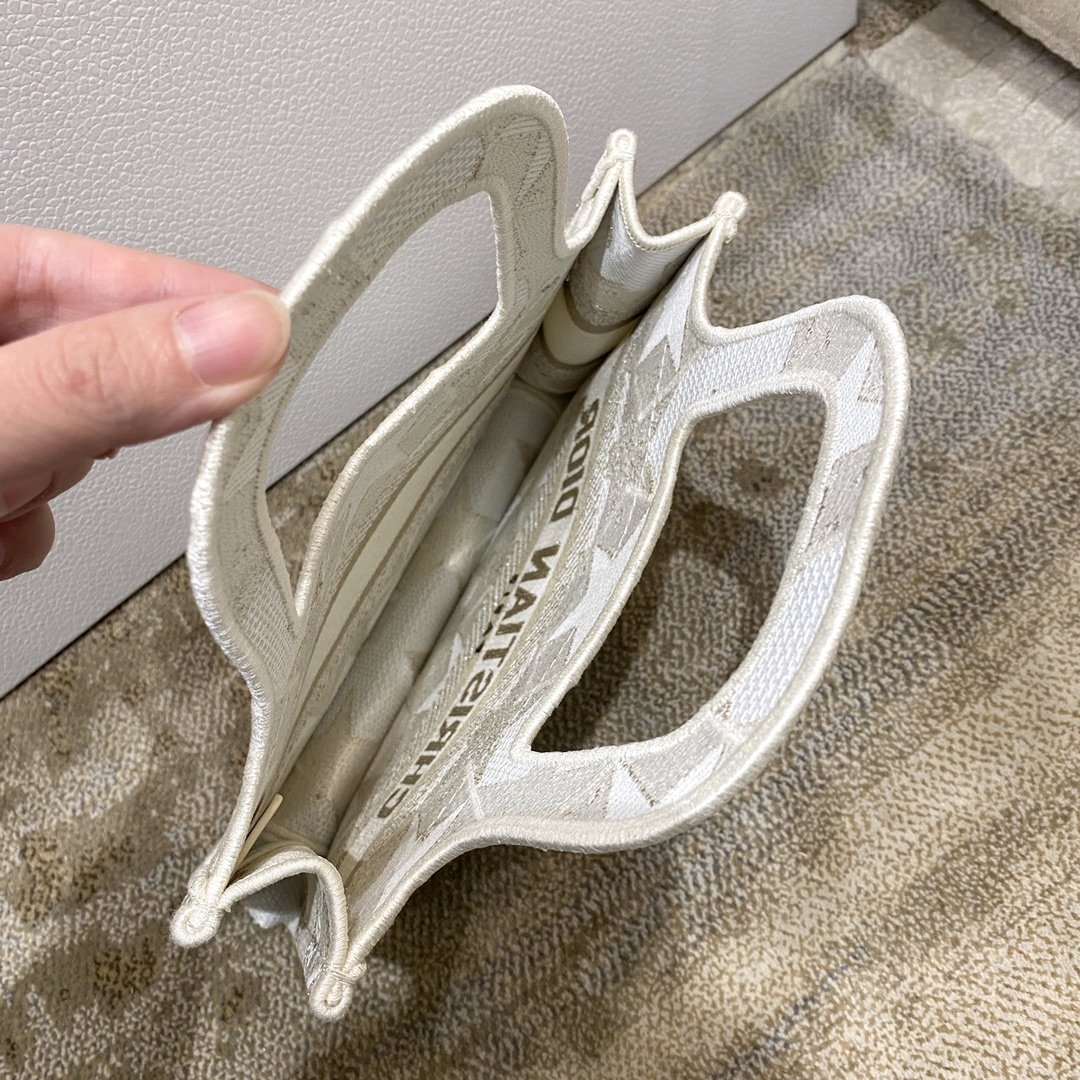 1:1 Replica Christian Dior Mini Dior Book Tote Embroidery Stars Gold Dior Bag, Beige, For Women Women’s Handbags, 9in/23cm CD - Image 7