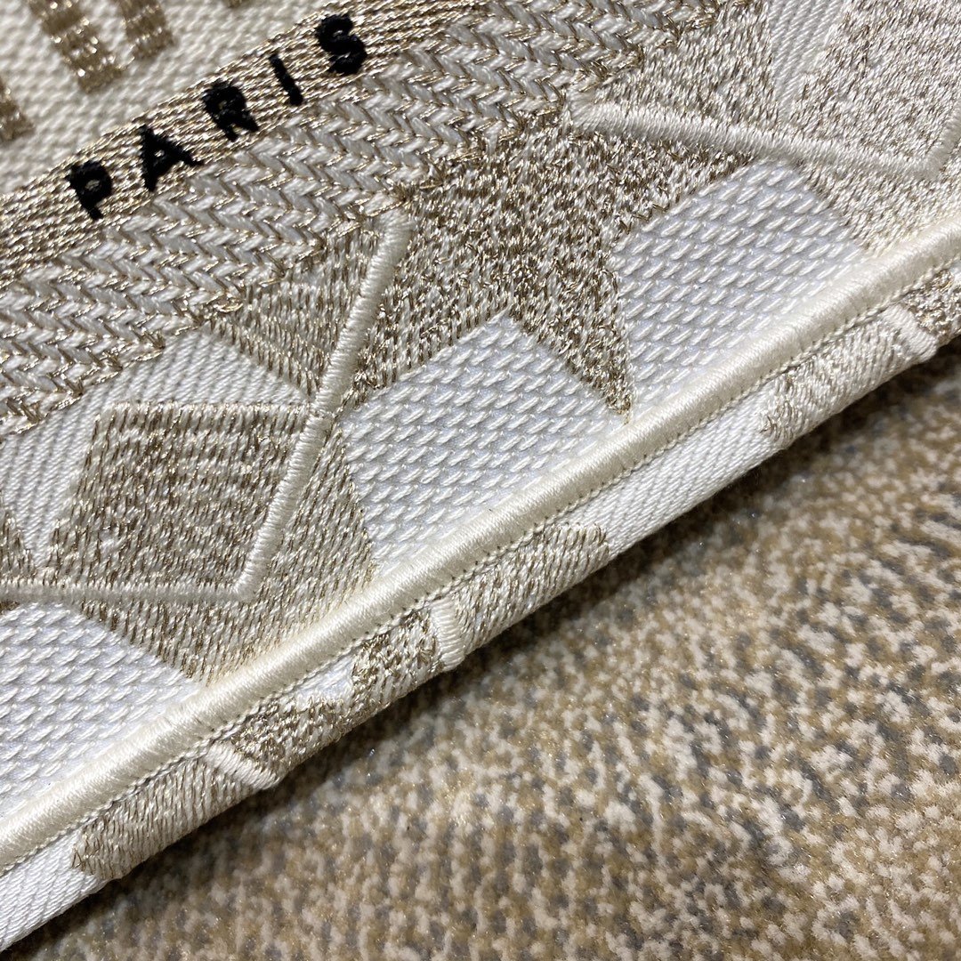 1:1 Replica Christian Dior Mini Dior Book Tote Embroidery Stars Gold Dior Bag, Beige, For Women Women’s Handbags, 9in/23cm CD - Image 8