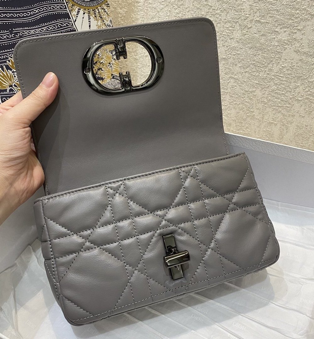 1:1 Replica Christian Dior Mini Dior Caro Bag Gray Padded Macrocannage, Gray, For Women Women’s Handbags, Crossbody Bags, 20cm CD