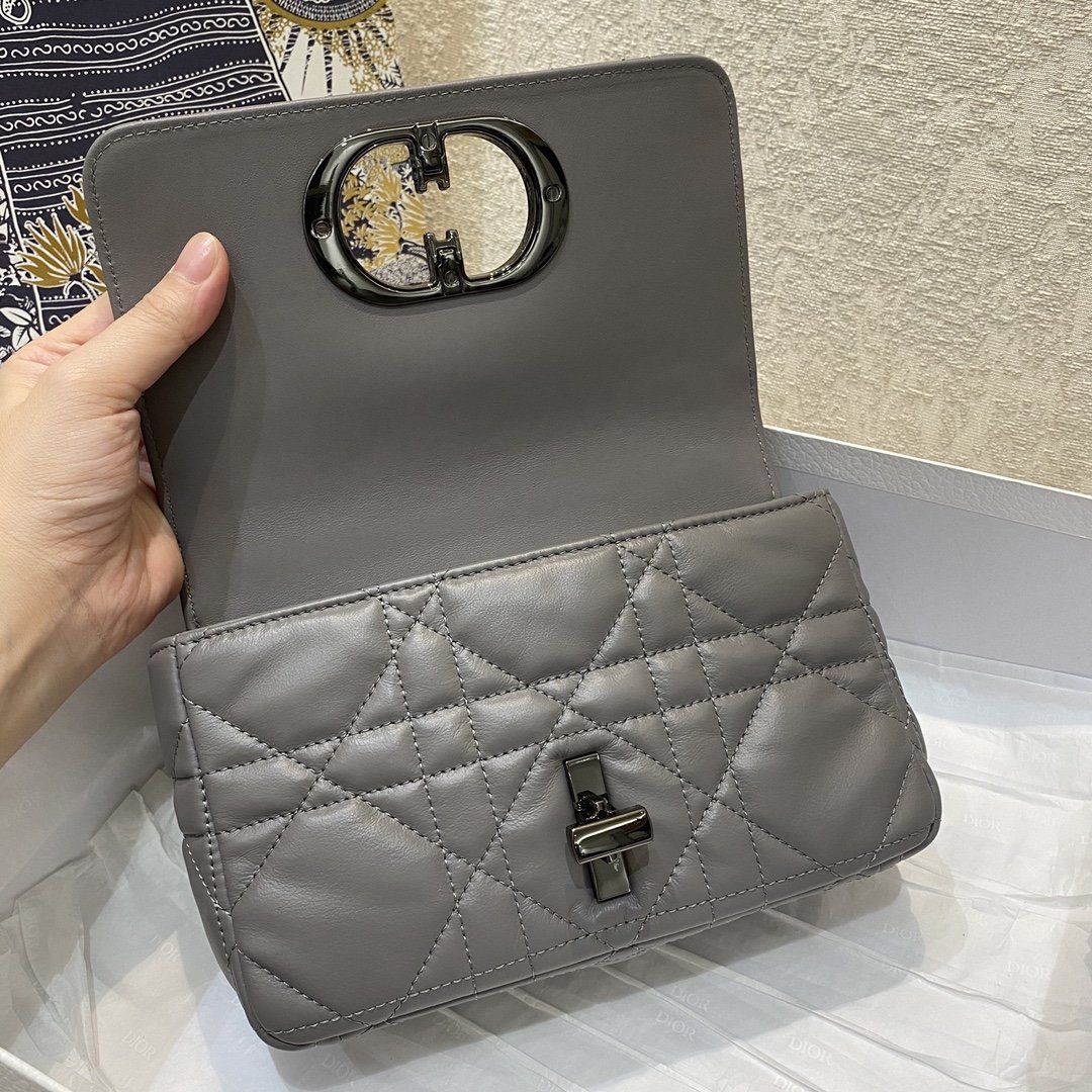 1:1 Replica Christian Dior Mini Dior Caro Bag Gray Padded Macrocannage, Gray, For Women Women’s Handbags, Crossbody Bags, 20cm CD - Image 9