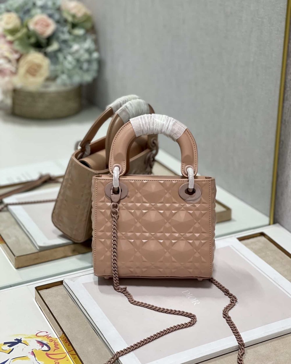 1:1 Replica Christian Dior Mini Lady Dior Bag Cannage with Beaded Motif, Brown, For Women Women’s Handbags, Crossbody Bags, 18cm CD