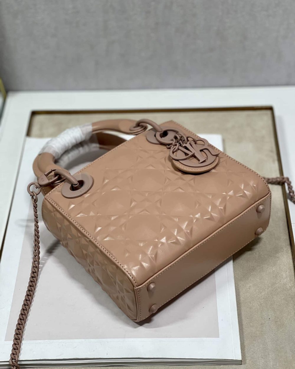 1:1 Replica Christian Dior Mini Lady Dior Bag Cannage with Beaded Motif, Brown, For Women Women’s Handbags, Crossbody Bags, 18cm CD