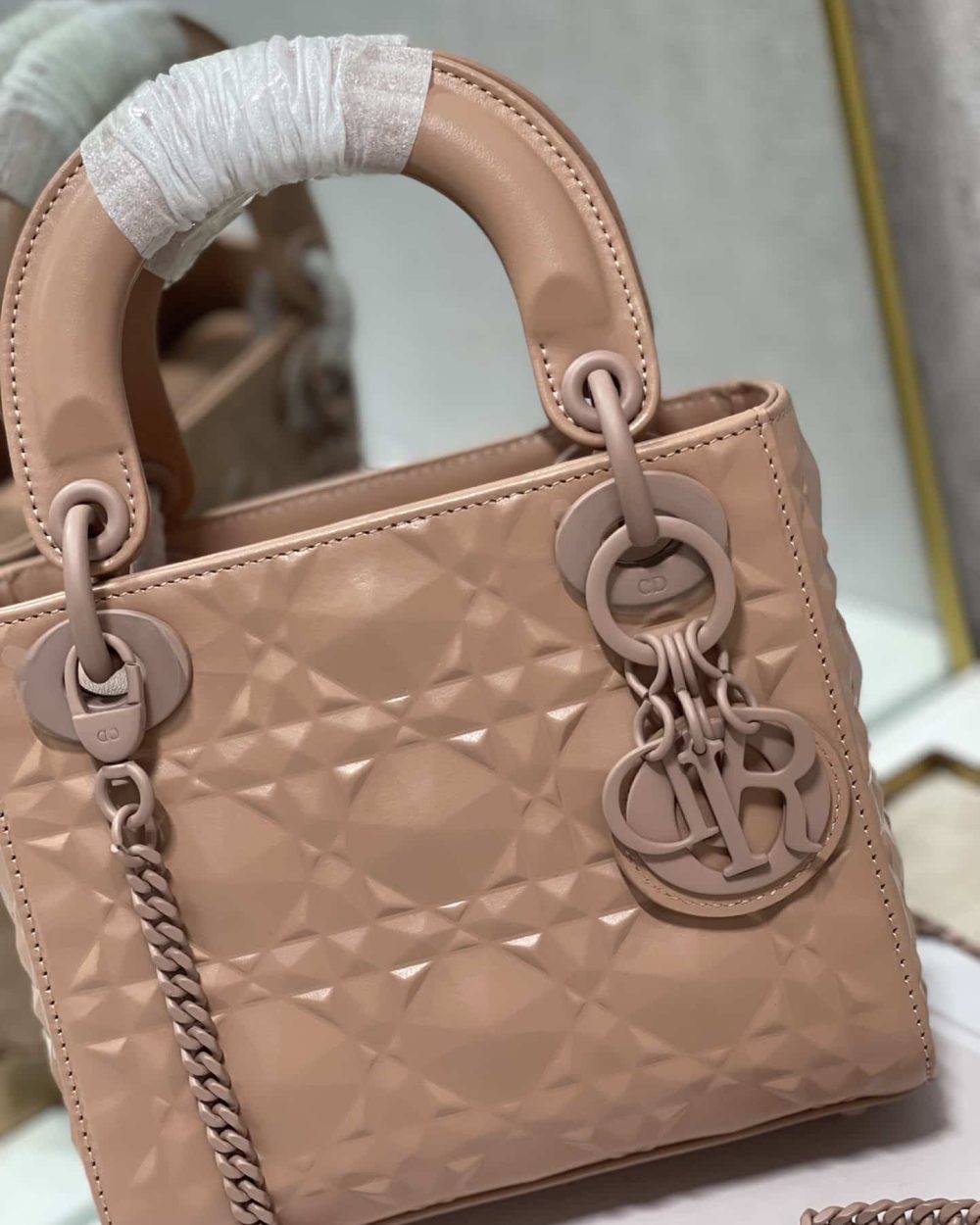 1:1 Replica Christian Dior Mini Lady Dior Bag Cannage with Beaded Motif, Brown, For Women Women’s Handbags, Crossbody Bags, 18cm CD