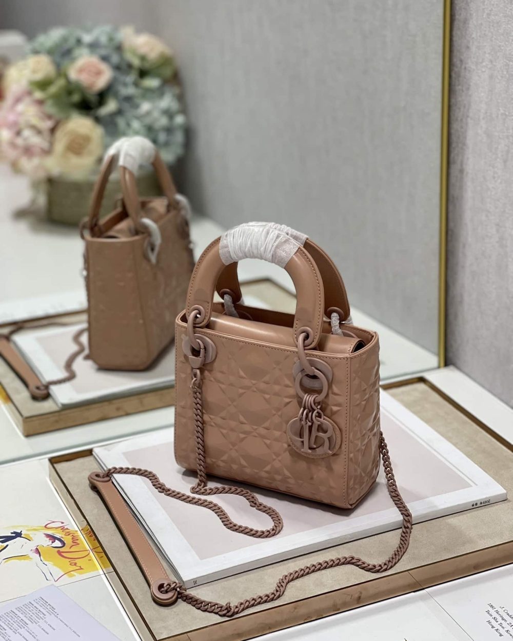 1:1 Replica Christian Dior Mini Lady Dior Bag Cannage with Beaded Motif, Brown, For Women Women’s Handbags, Crossbody Bags, 18cm CD