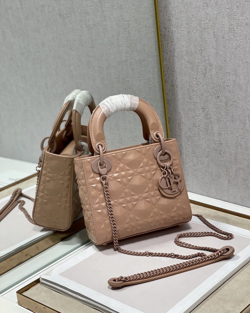1:1 Replica Christian Dior Mini Lady Dior Bag Cannage with Beaded Motif, Brown, For Women Women’s Handbags, Crossbody Bags, 18cm CD