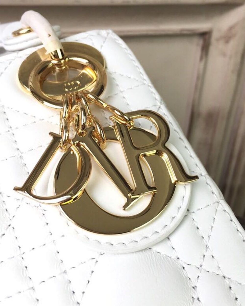 1:1 Replica Christian Dior Mini Lady Dior Bag Gold Toned Hardware White For Women 18cm/7in CD