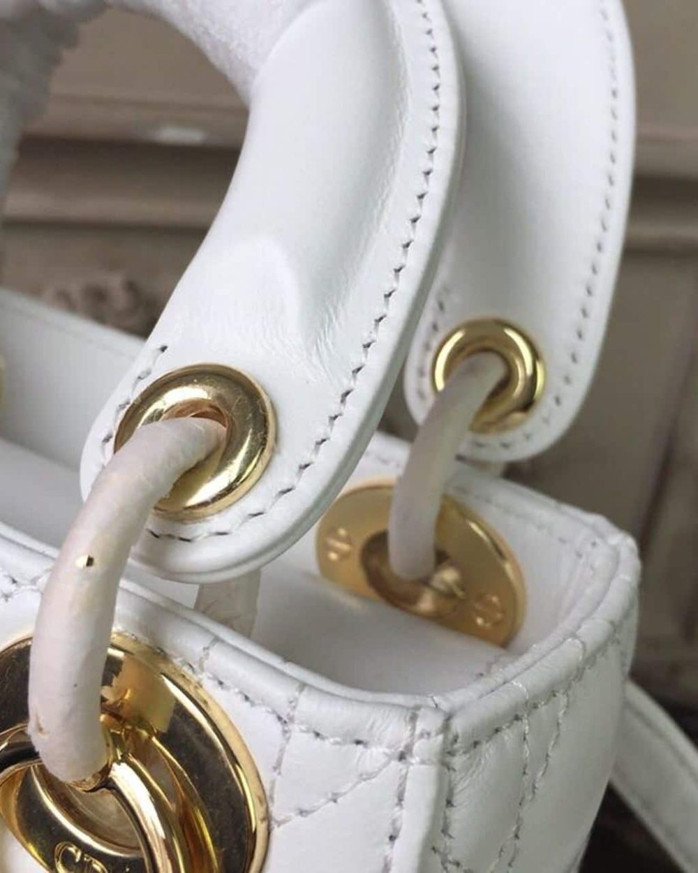 1:1 Replica Christian Dior Mini Lady Dior Bag Gold Toned Hardware White For Women 18cm/7in CD