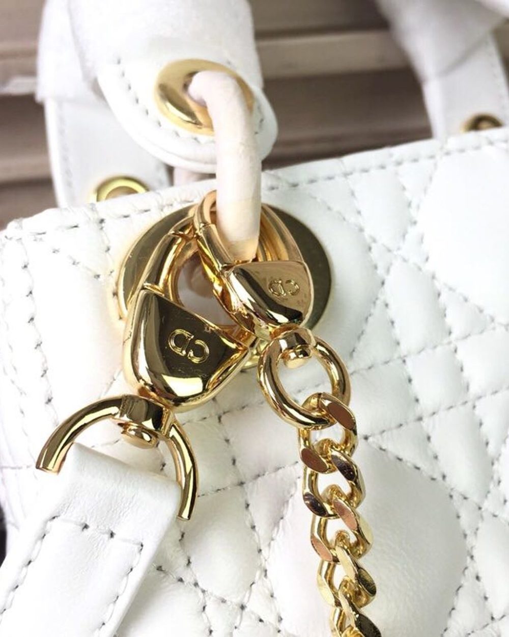 1:1 Replica Christian Dior Mini Lady Dior Bag Gold Toned Hardware White For Women 18cm/7in CD