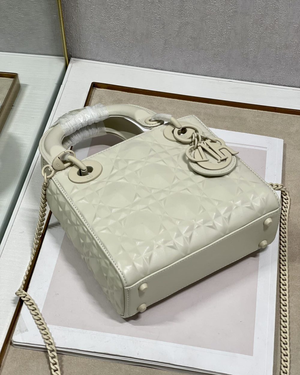 1:1 Replica Christian Dior Mini Lady Dior Bag Latte Cannage with Beaded Motif, Beige, For Women Women’s Handbags, Crossbody Bags, 18cm CD M0505INEA_M030