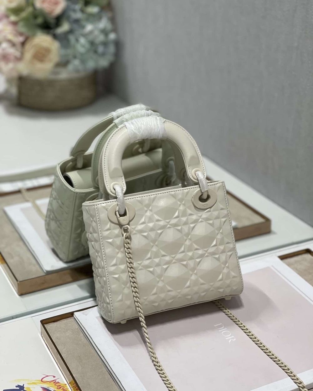 1:1 Replica Christian Dior Mini Lady Dior Bag Latte Cannage with Beaded Motif, Beige, For Women Women’s Handbags, Crossbody Bags, 18cm CD M0505INEA_M030