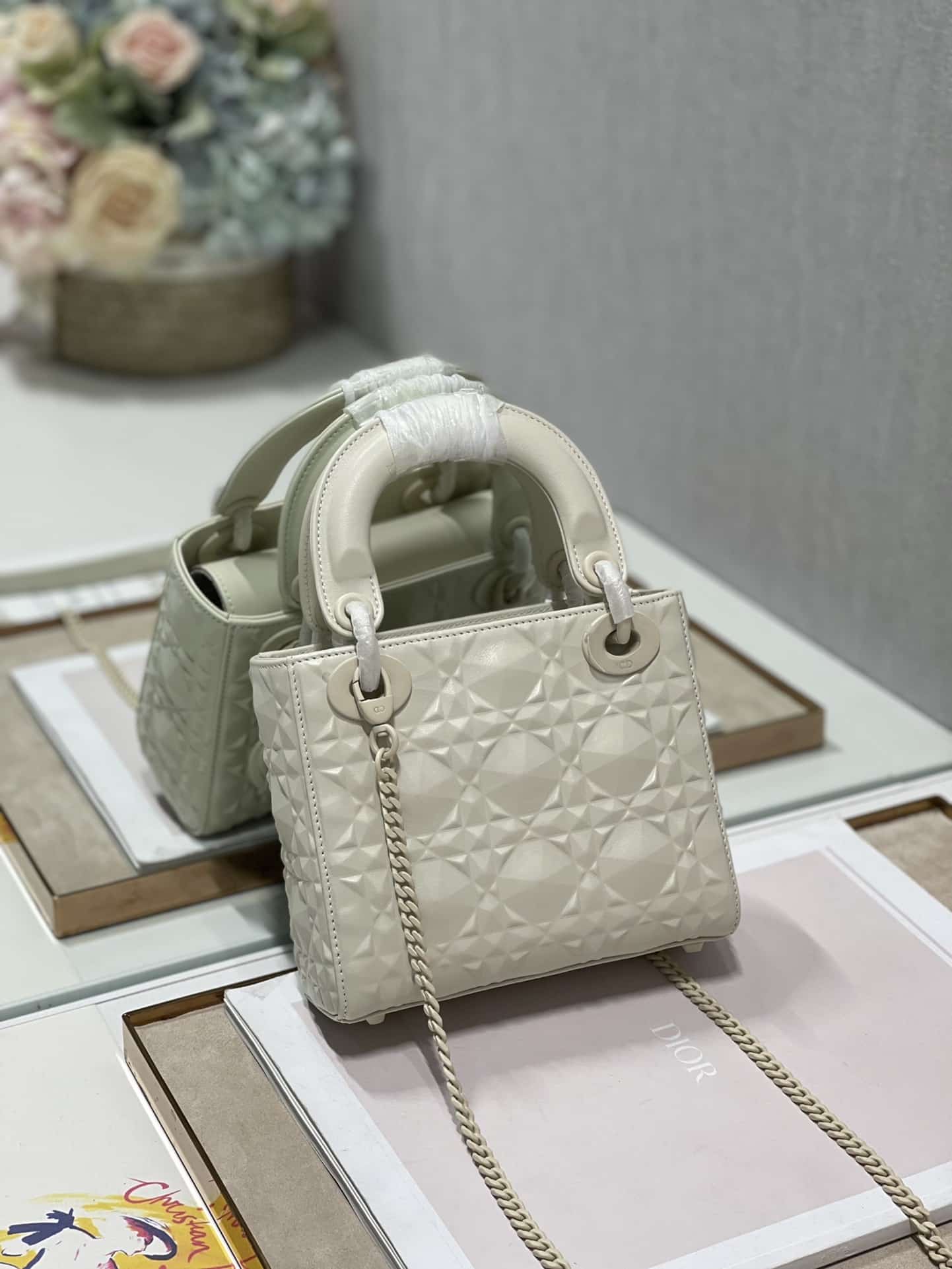 1:1 Replica Christian Dior Mini Lady Dior Bag Latte Cannage with Beaded Motif, Beige, For Women Women’s Handbags, Crossbody Bags, 18cm CD M0505INEA_M030 - Image 3