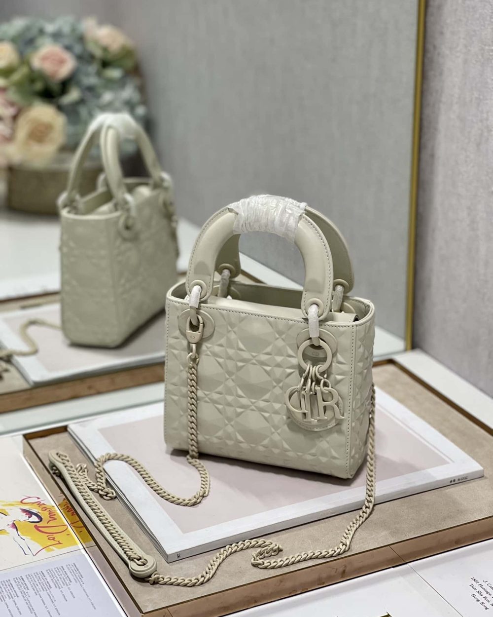 1:1 Replica Christian Dior Mini Lady Dior Bag Latte Cannage with Beaded Motif, Beige, For Women Women’s Handbags, Crossbody Bags, 18cm CD M0505INEA_M030