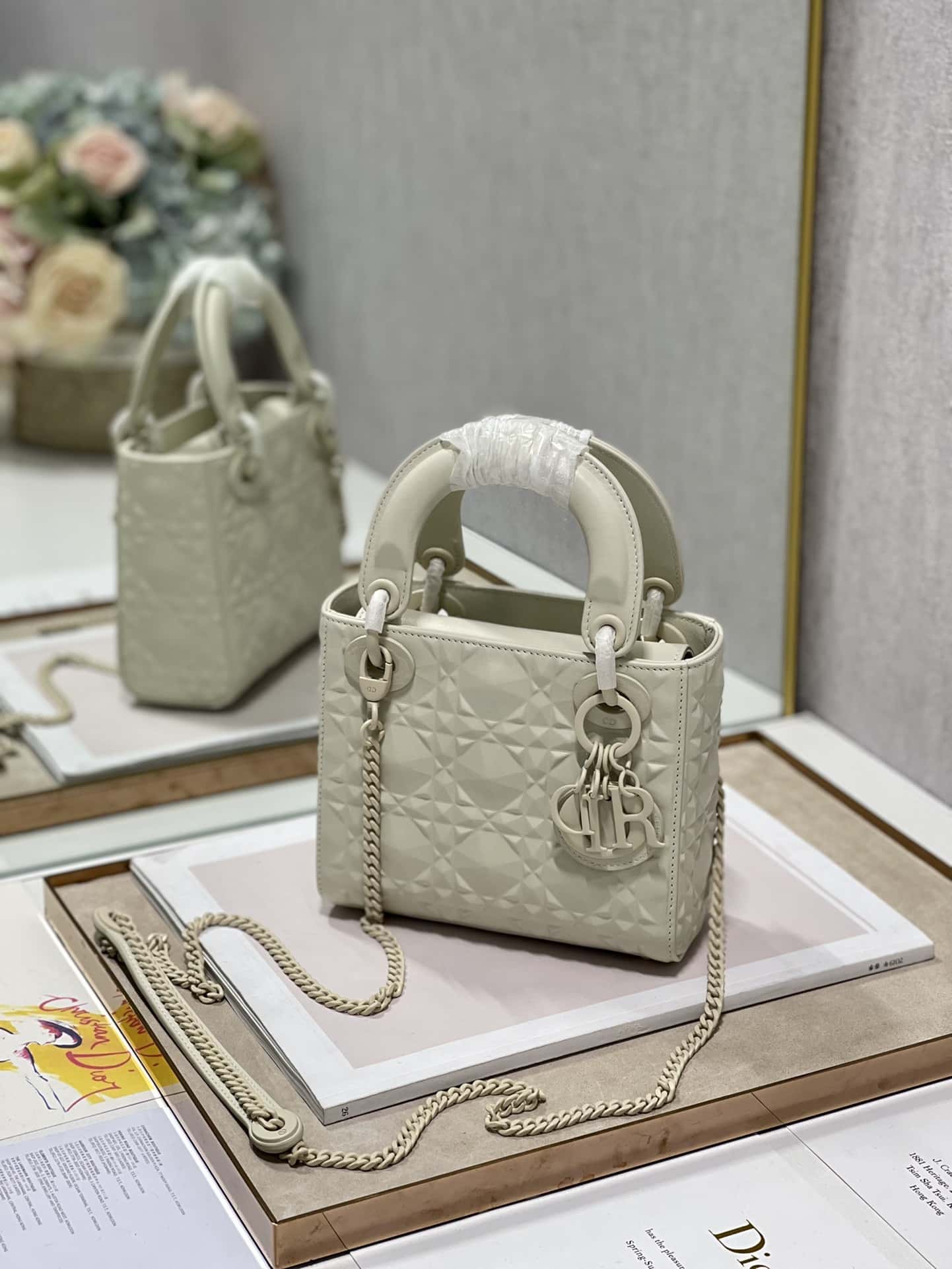 1:1 Replica Christian Dior Mini Lady Dior Bag Latte Cannage with Beaded Motif, Beige, For Women Women’s Handbags, Crossbody Bags, 18cm CD M0505INEA_M030 - Image 6