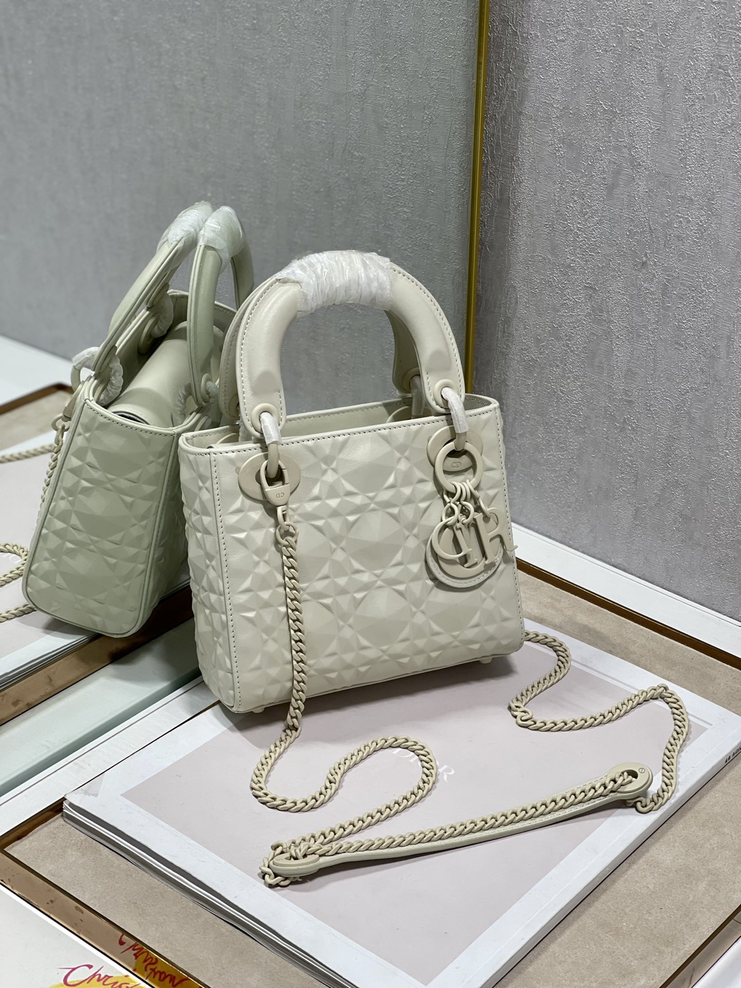 1:1 Replica Christian Dior Mini Lady Dior Bag Latte Cannage with Beaded Motif, Beige, For Women Women’s Handbags, Crossbody Bags, 18cm CD M0505INEA_M030