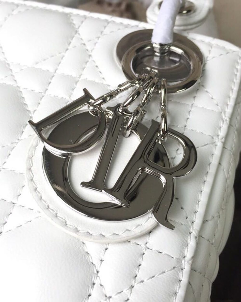1:1 Replica Christian Dior Mini Lady Dior Bag White Chain Silver Hardware For Women 17cm/6.5in CD