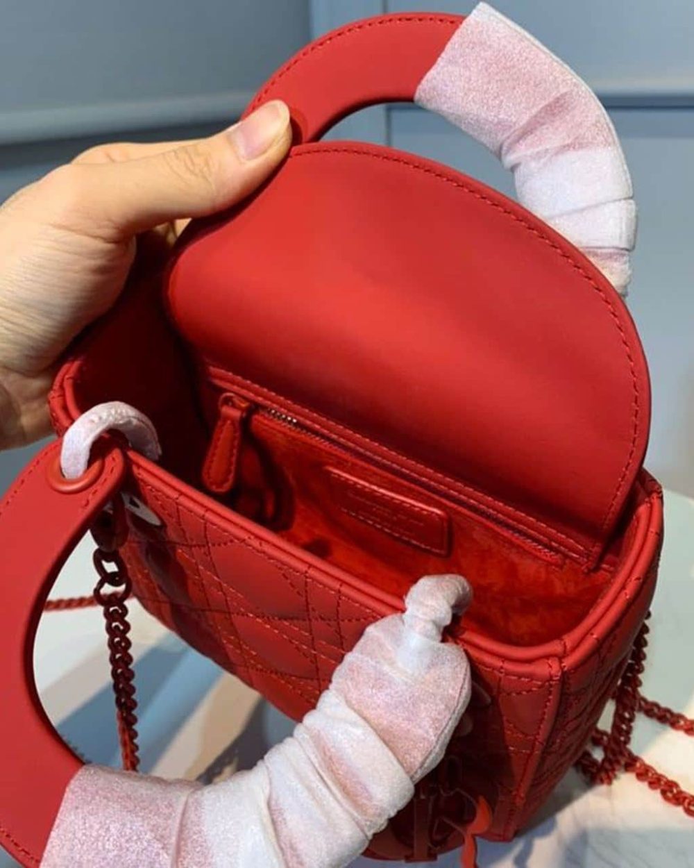 1:1 Replica Christian Dior Mini Lady Dior Bag with Chain Matte Hardware Spring/Summer Collection, Red , For Women Women’s Handbags, 18cm CD