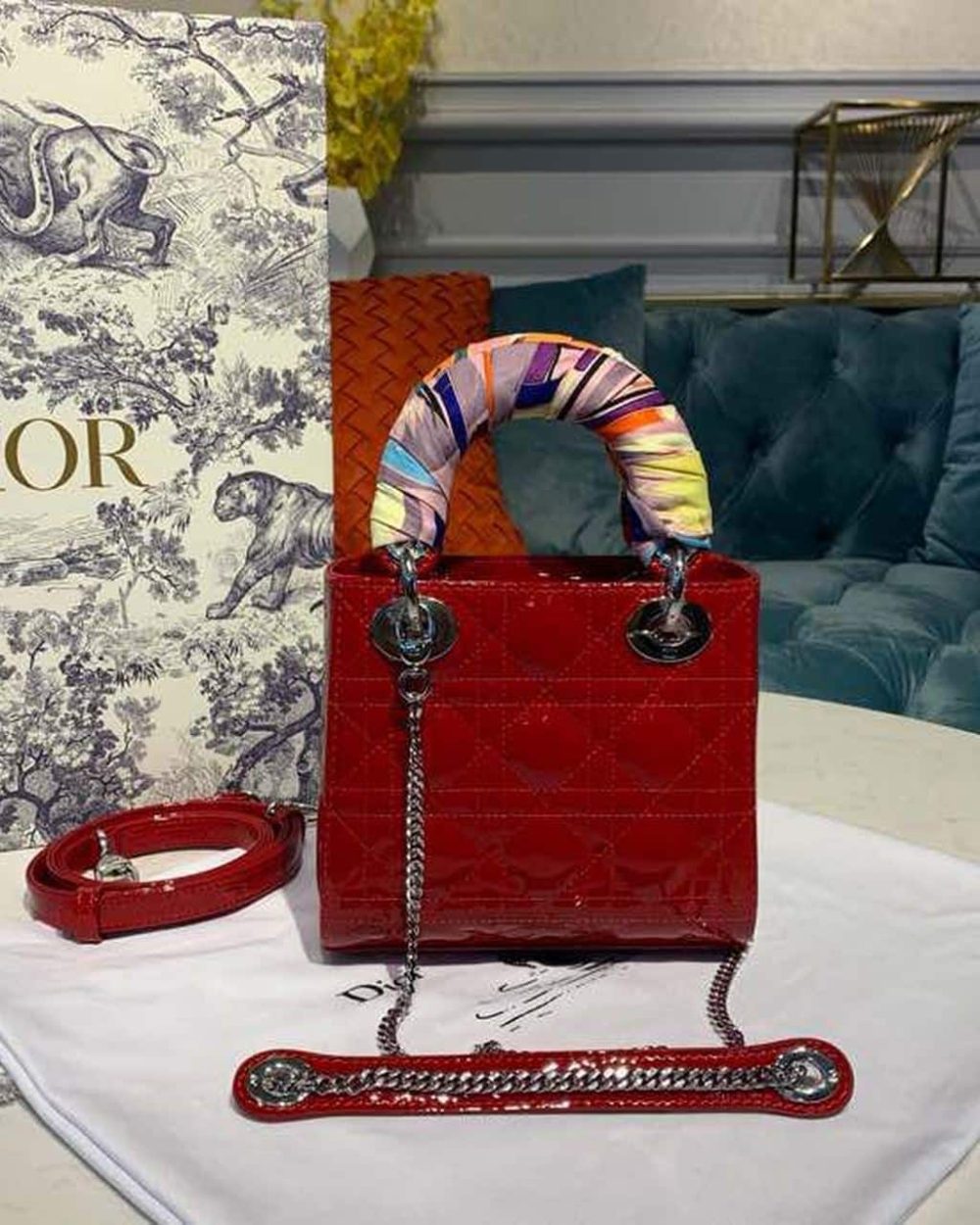 1:1 Replica Christian Dior Mini Lady Dior Bag with Chain Silver Hardware Spring/Summer Collection, Red, For Women Women’s Handbags, 18cm CD M0505OCAL_M52R