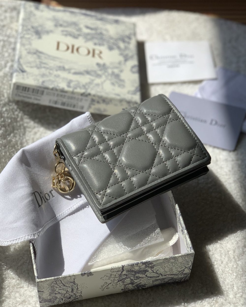 1:1 Replica Christian Dior Mini Lady Dior Wallet Grey For Women, Women's Wallet 4.5in/11cm CD