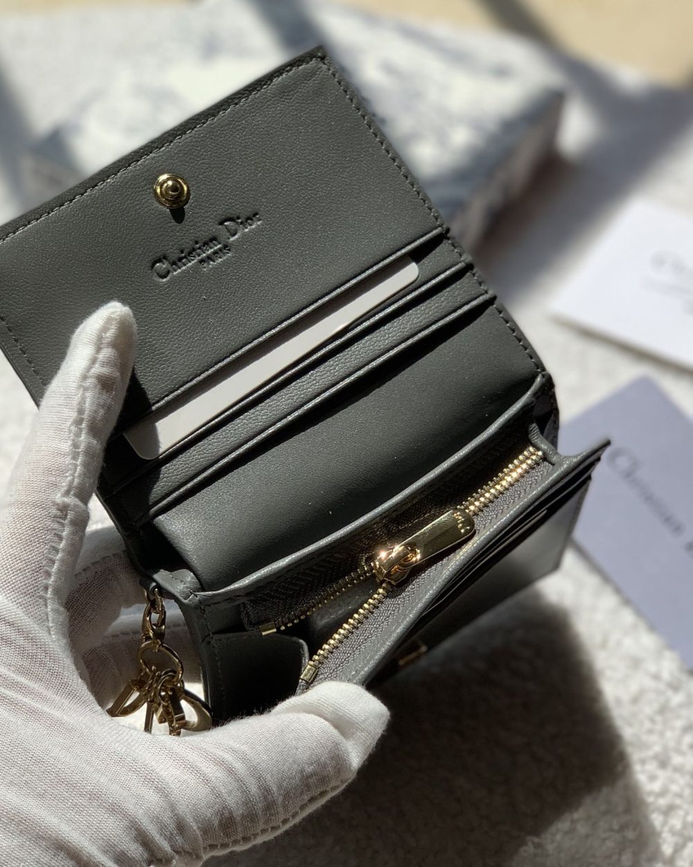 1:1 Replica Christian Dior Mini Lady Dior Wallet Grey For Women, Women's Wallet 4.5in/11cm CD