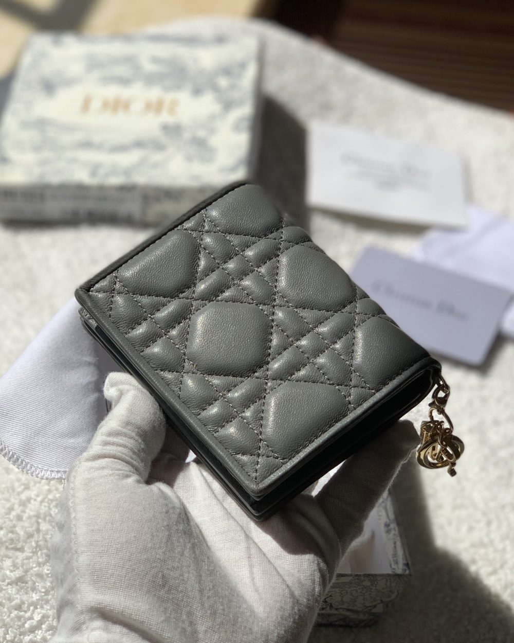 1:1 Replica Christian Dior Mini Lady Dior Wallet Grey For Women, Women's Wallet 4.5in/11cm CD