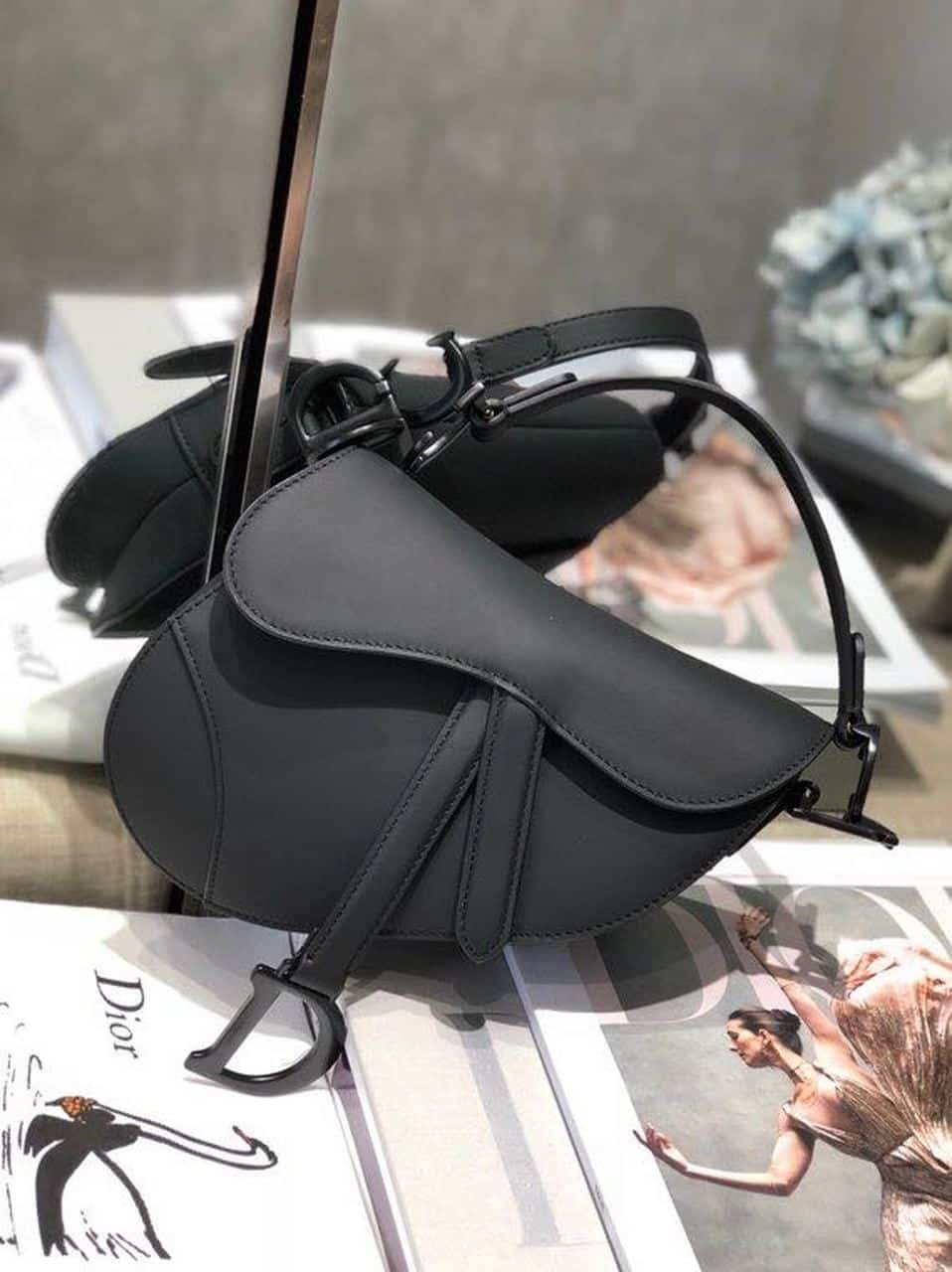 1:1 Replica Christian Dior Mini Saddle Bag Black Ultramatte For Women 19.5cm/7.6in CD - Image 2