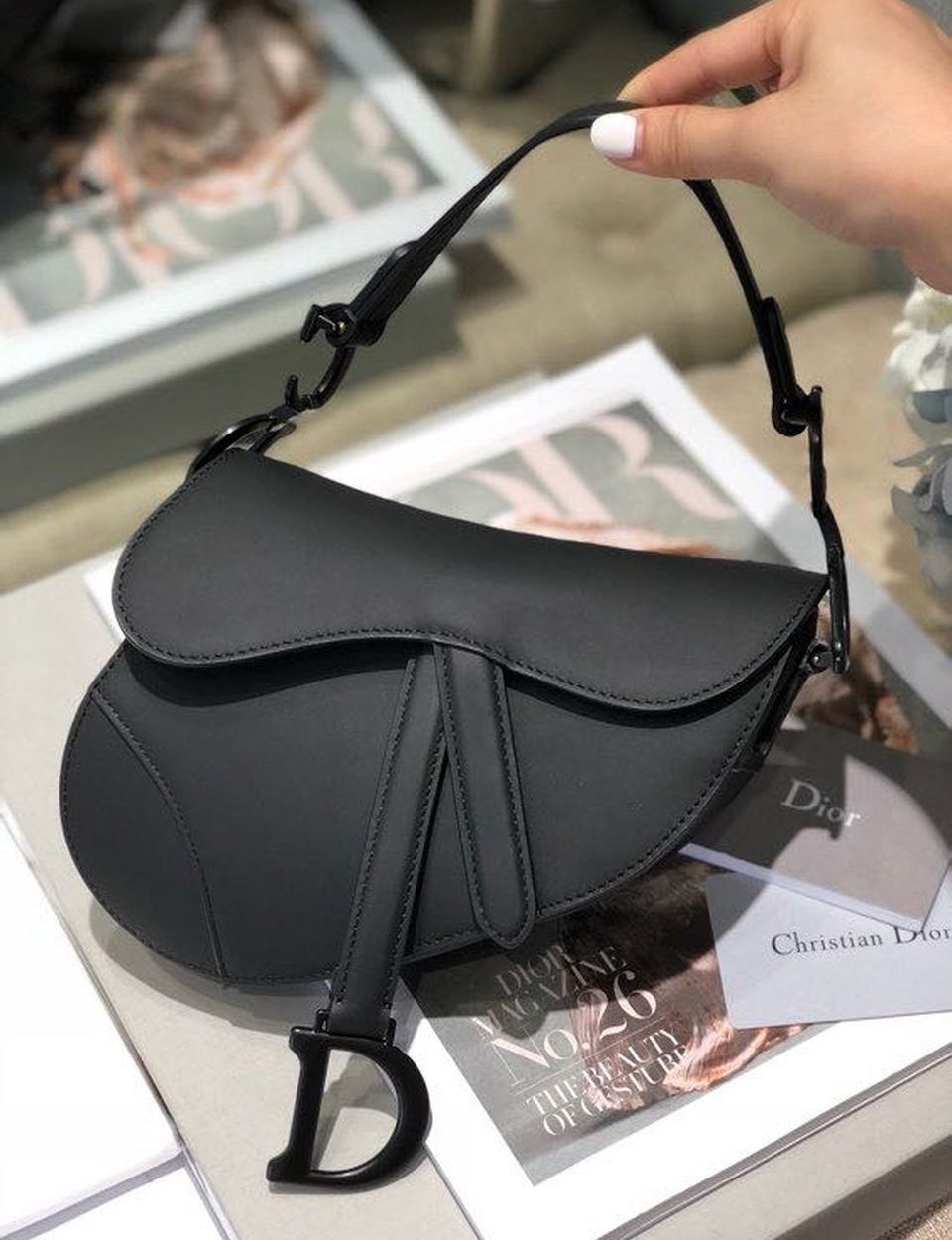 1:1 Replica Christian Dior Mini Saddle Bag Black Ultramatte For Women 19.5cm/7.6in CD