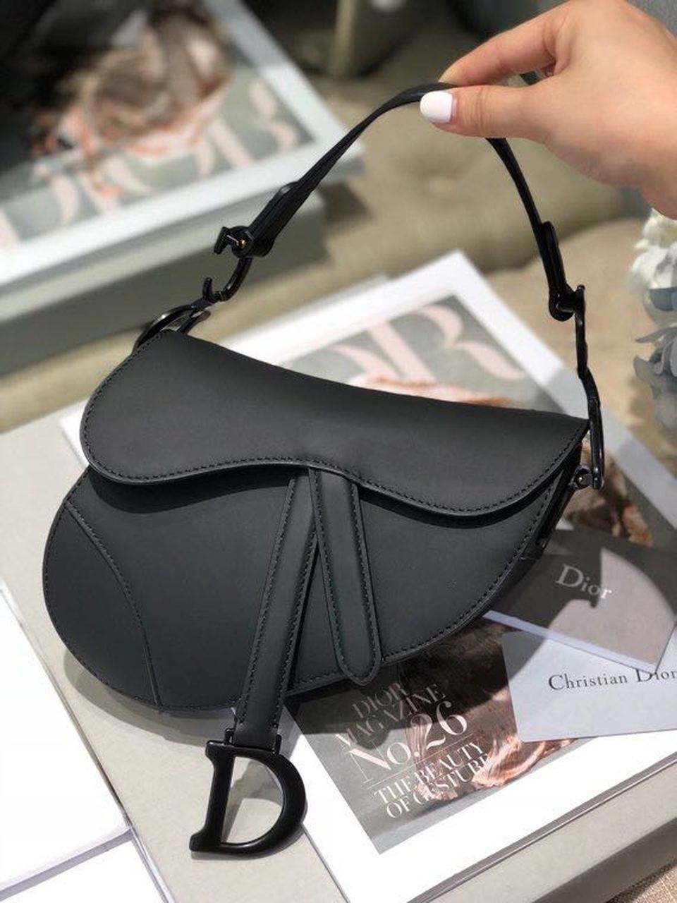 1:1 Replica Christian Dior Mini Saddle Bag Black Ultramatte For Women 19.5cm/7.6in CD - Image 6