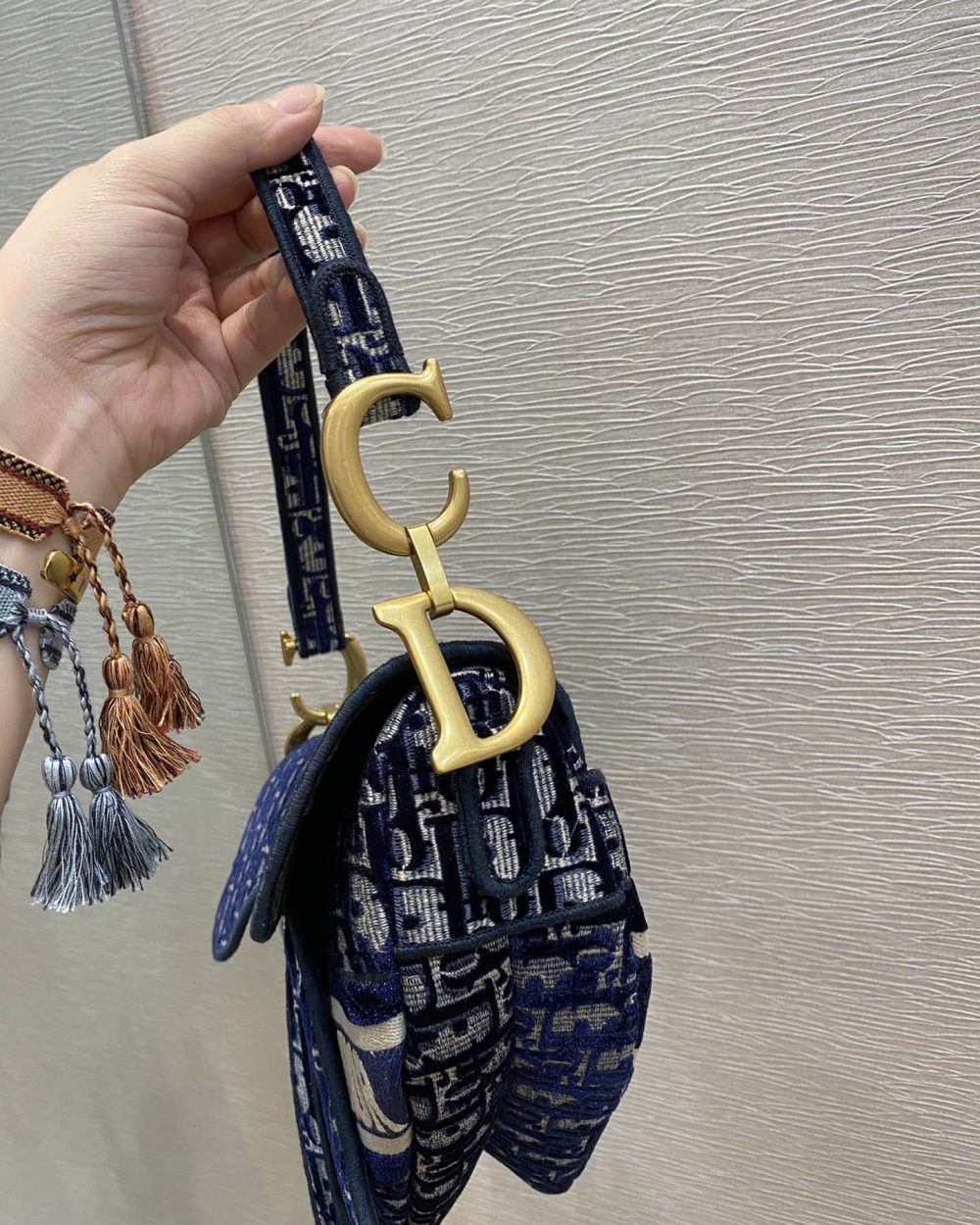 1:1 Replica Christian Dior Saddle Bag Blue Oblique Canvas Gold Toned Hardware For Women 25cm/10in CD