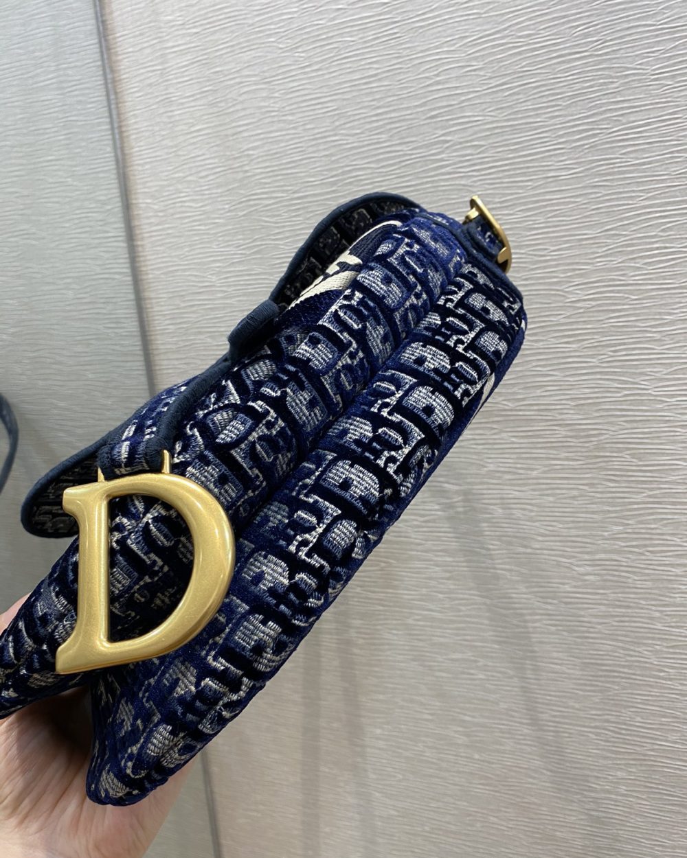 1:1 Replica Christian Dior Saddle Bag Blue Oblique Canvas Gold Toned Hardware For Women 25cm/10in CD