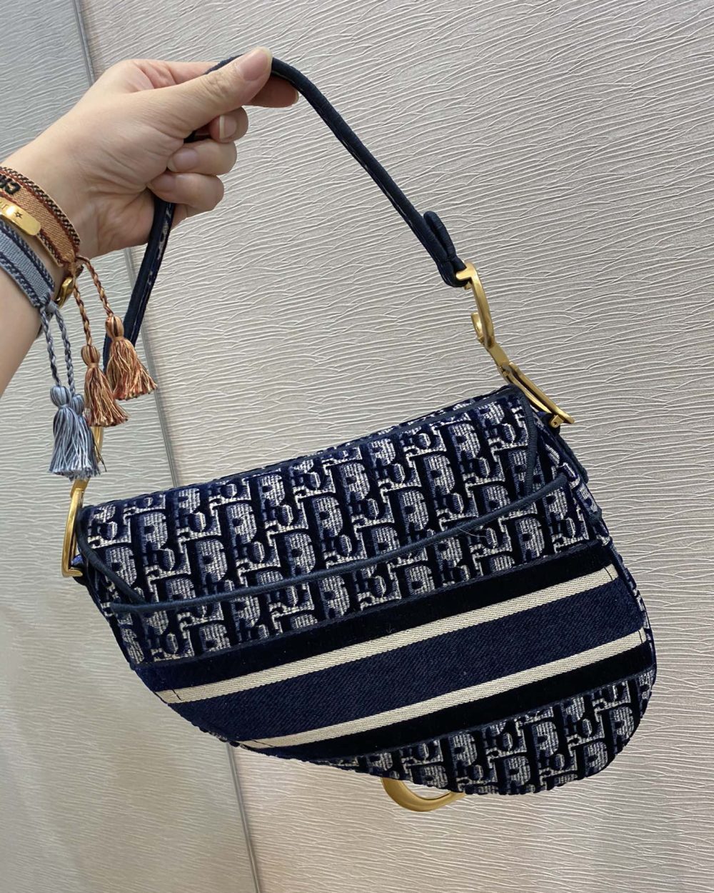1:1 Replica Christian Dior Saddle Bag Blue Oblique Canvas Gold Toned Hardware For Women 25cm/10in CD