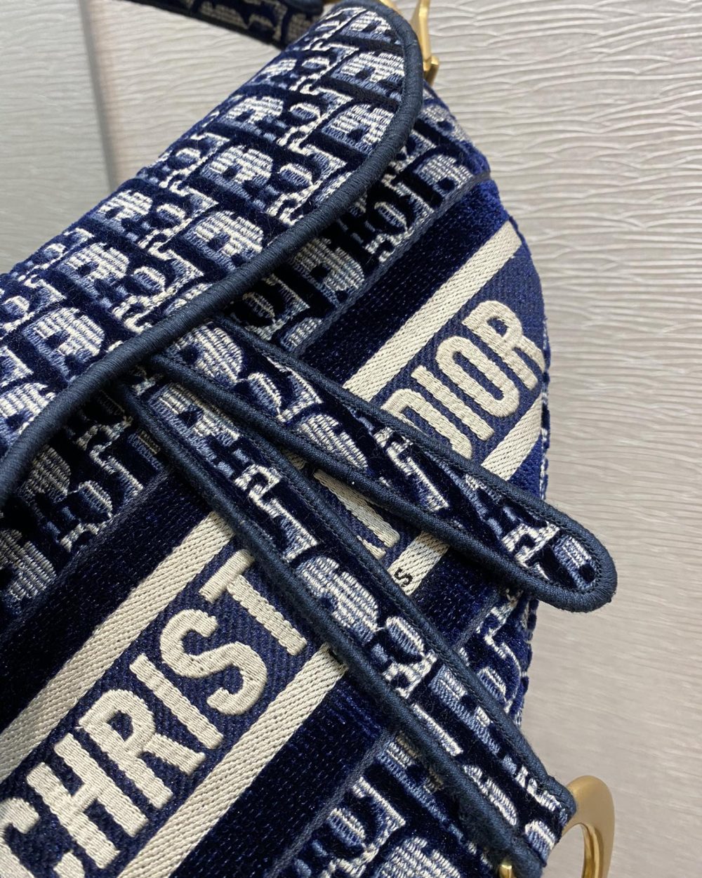 1:1 Replica Christian Dior Saddle Bag Blue Oblique Canvas Gold Toned Hardware For Women 25cm/10in CD