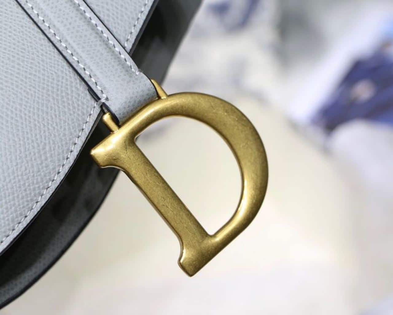 1:1 Replica Christian Dior Saddle Bag Light Blue Grained Gold Toned Hardware For Women 25cm/10in CD - Image 4