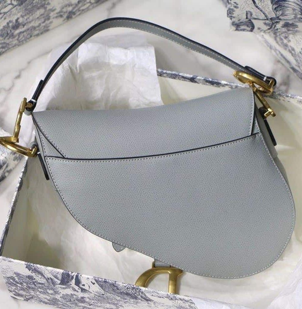 1:1 Replica Christian Dior Saddle Bag Light Blue Grained Gold Toned Hardware For Women 25cm/10in CD