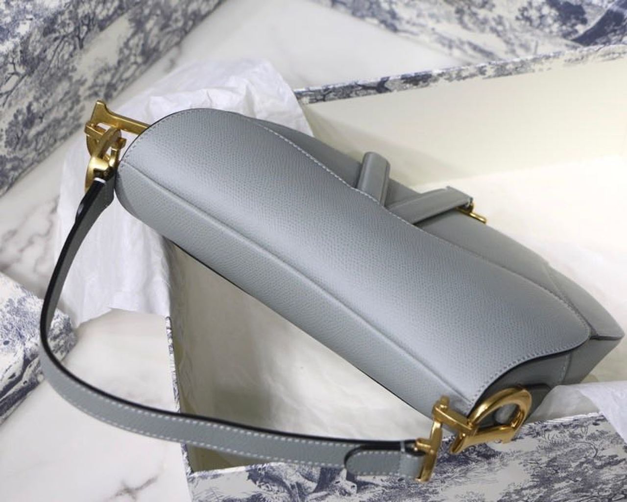1:1 Replica Christian Dior Saddle Bag Light Blue Grained Gold Toned Hardware For Women 25cm/10in CD - Image 9