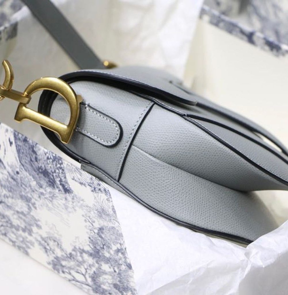 1:1 Replica Christian Dior Saddle Bag Light Blue Grained Gold Toned Hardware For Women 25cm/10in CD