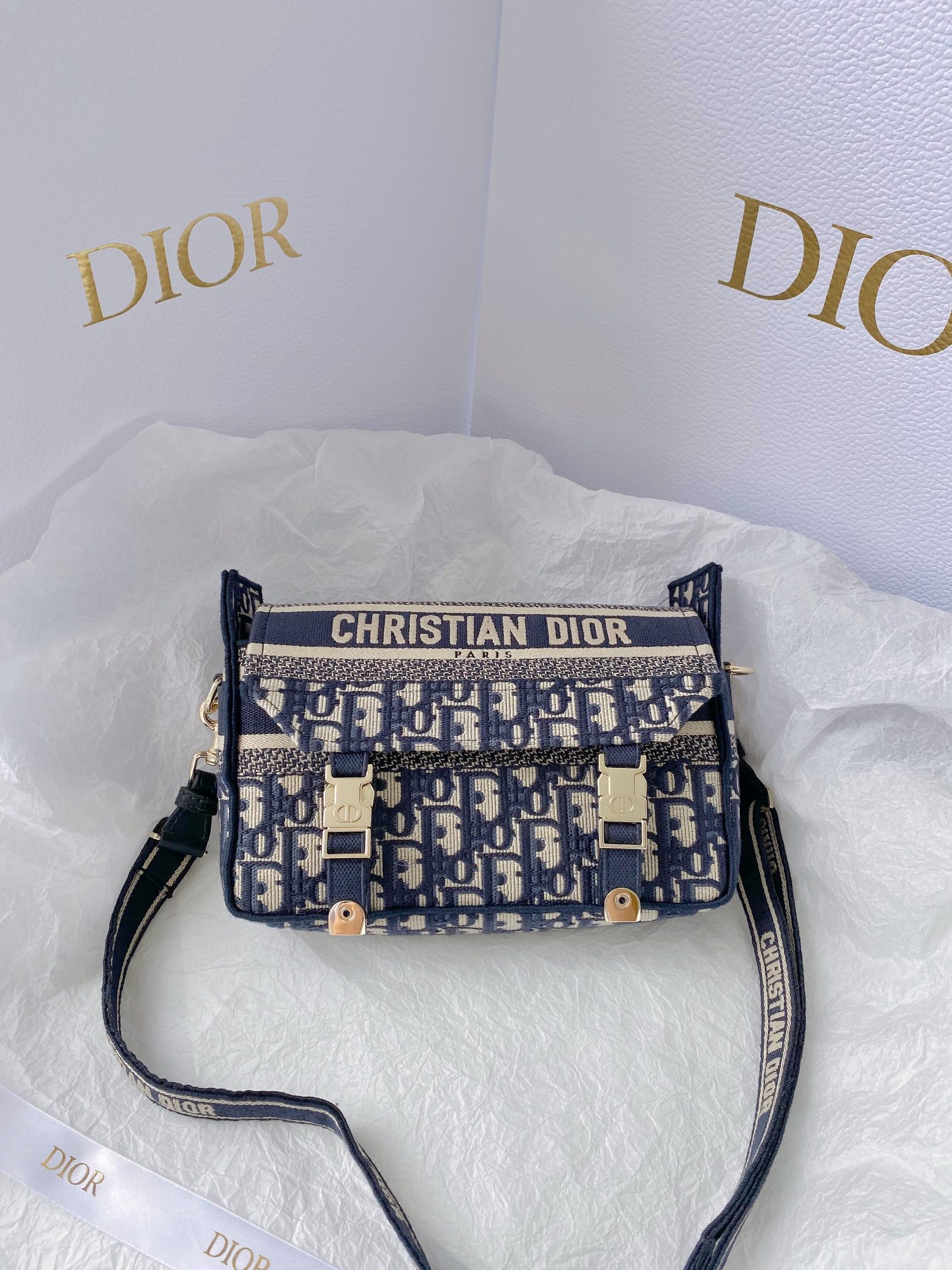 1:1 Replica Christian Dior Small DIORCAMP Bag Blue Dior Oblique Embroidery, Blue, For Women Women's Handbags, Shoulder Bags, Crossbody Bags, 23cm CD M1241ORIW_M928