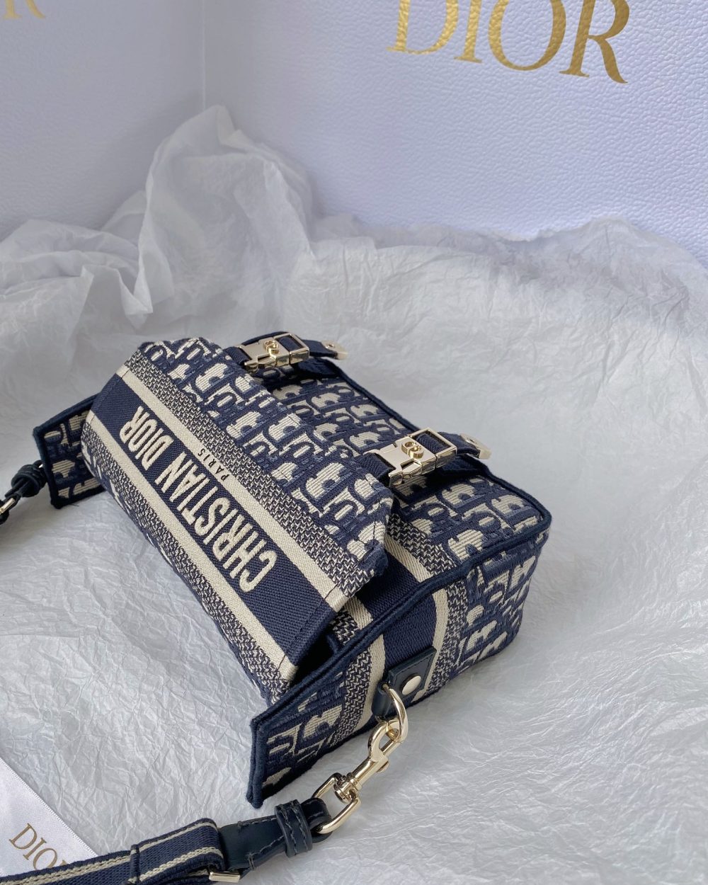 1:1 Replica Christian Dior Small DIORCAMP Bag Blue Dior Oblique Embroidery, Blue, For Women Women's Handbags, Shoulder Bags, Crossbody Bags, 23cm CD M1241ORIW_M928