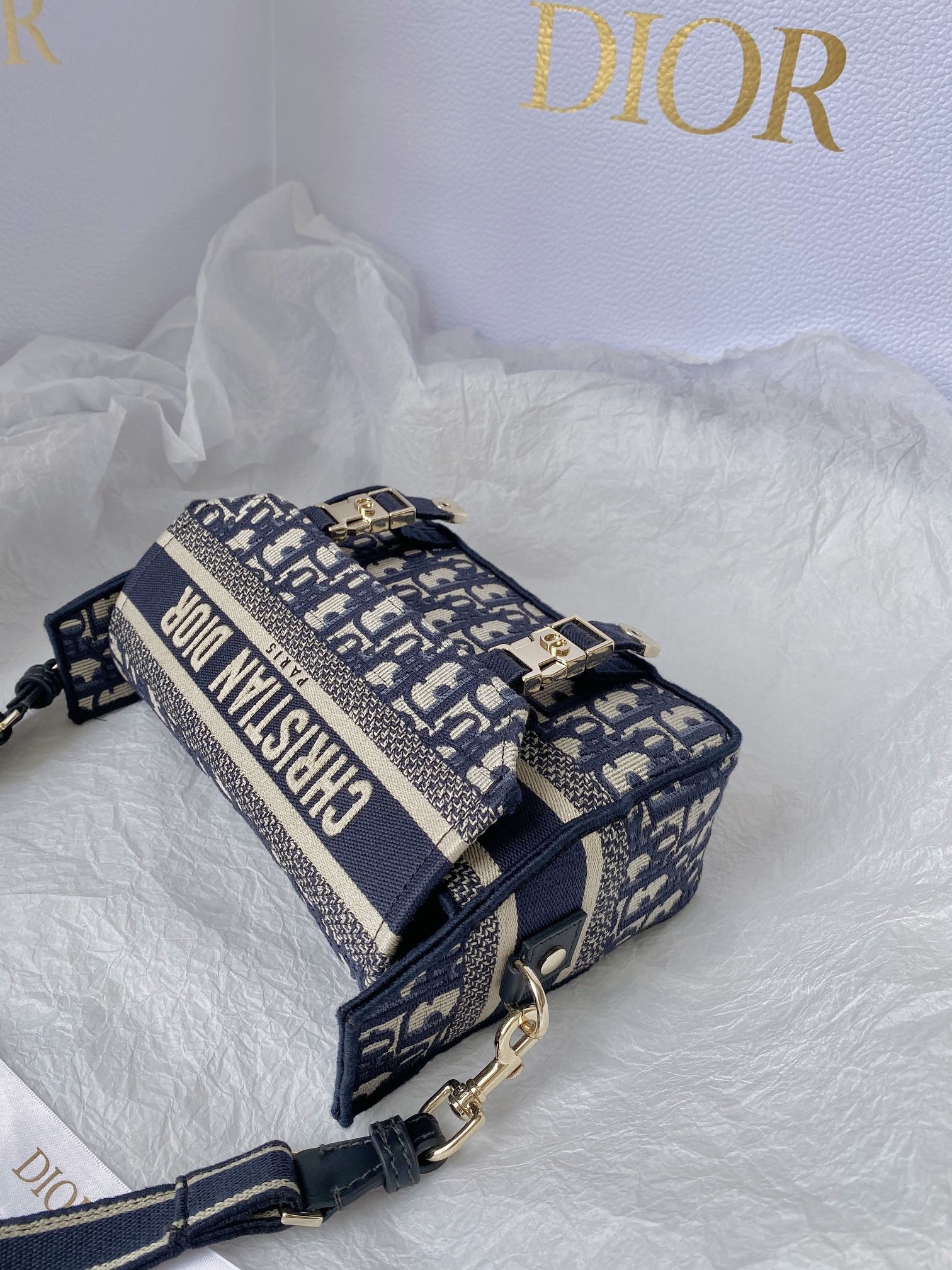 1:1 Replica Christian Dior Small DIORCAMP Bag Blue Dior Oblique Embroidery, Blue, For Women Women's Handbags, Shoulder Bags, Crossbody Bags, 23cm CD M1241ORIW_M928 - Image 5